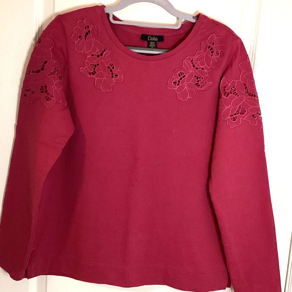 Dalia Women's Long Sleeve Cotton Pink Top Embroidery Floral Designs Size M